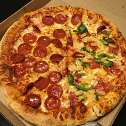 Domino's - Half Pep, half pep, onion, green pepper and pineapple