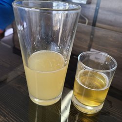 Stahoos Brewery And Taproom - The Yellow Helmet Hefeweizen on the left and the Low Bridge Pale Ale on the right