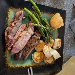 Kyler's Catch Seafood Market - Scallops, steak, green stuff.