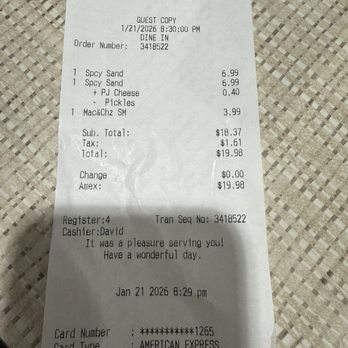 Chick-fil-A - The only receipt I actually received. - Fast Food Near Me - Yucaipa, California