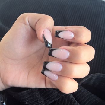 Esta Nail Spa - Black French tip deep acrylic nails - Nail Salons Near Me - Menifee, California Esta Nail Spa - Black French tip deep acrylic nails - Nail Salons Near Me - Menifee, California