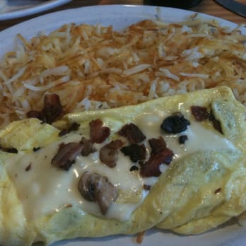 Hot Rod Diner - Bacon, mushroom & Swiss omelet with hashbrowns... Huge portions - Breakfast & Brunch Near Me - Turlock, California Hot Rod Diner - Bacon, mushroom & Swiss omelet with hashbrowns... Huge portions - Breakfast & Brunch Near Me - Turlock, California