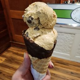 Coffee caramel chip in a chocolate dipped cone...heaven! Coffee caramel chip in a chocolate dipped cone...heaven!