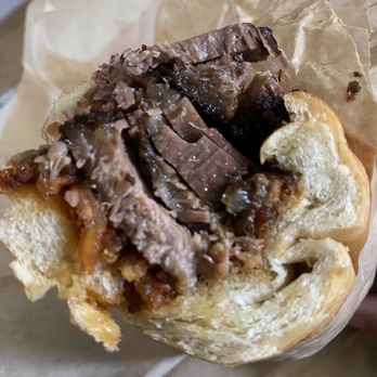 LA Brisket - 710 sandwich with a good amount of thinly sliced juicy brisket, bbq sauce, and crispy onions. Also goes well with the purple cabbage slaw! - Sandwiches Near Me - Artesia, California LA Brisket - 710 sandwich with a good amount of thinly sliced juicy brisket, bbq sauce, and crispy onions. Also goes well with the purple cabbage slaw! - Sandwiches Near Me - Artesia, California