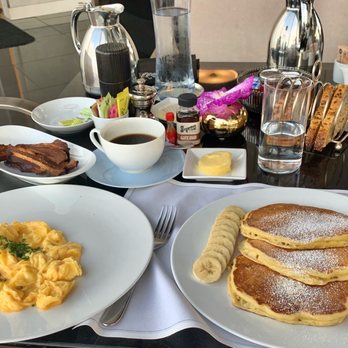 Skyhigh - soft scrambled eggs, pancakes with fresh fruit, well done bacon, and coffee. - Bars Near Me - Philadelphia, Pennsylvania