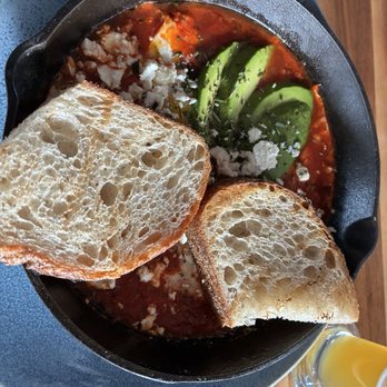 AP Rooftop - Onions, peppers, and eggs, and tomato sauce with sourdough bread for brunch! Phenomenal! - Bars Near Me - Asbury Park, New Jersey