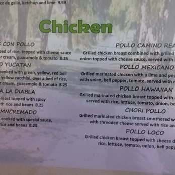 Camino Real - a menu for a chicken restaurant - Mexican Near Me - Clinton, Illinois Camino Real - a menu for a chicken restaurant - Mexican Near Me - Clinton, Illinois