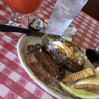 Riscky's BBQ - Strawberry margarita Baked potato Ribeye (one in pic is not actual ribeye, I couldn't resist eating before pic) - Barbeque Near Me - Fort Worth, Texas Riscky's BBQ - Strawberry margarita Baked potato Ribeye (one in pic is not actual ribeye, I couldn't resist eating before pic) - Barbeque Near Me - Fort Worth, Texas