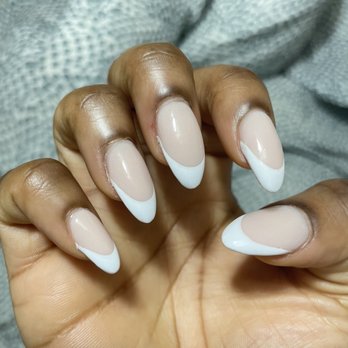 Violet Nails - Oval shaped acrylic French tip w / gel - Nail Salons Near Me - Union, New Jersey Violet Nails - Oval shaped acrylic French tip w / gel - Nail Salons Near Me - Union, New Jersey