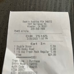 the receipt for the restaurant
