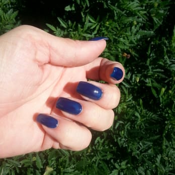Adore Nails - Natural nails with acrylic finish and deep blue polish and - Waxing Near Me - West Covina, California