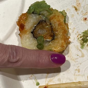 Trapper's Sushi - Size comparison. You can see how small the roll is and how much breading - Sushi Bars Near Me - Puyallup, Washington Trapper's Sushi - Size comparison. You can see how small the roll is and how much breading - Sushi Bars Near Me - Puyallup, Washington