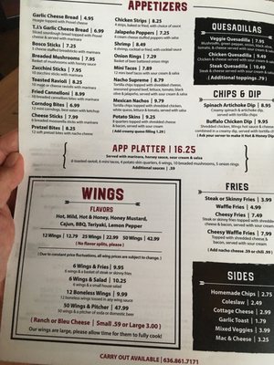 Menu photo 4 TJ's Wings Valley Park, MO