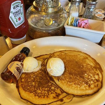 Cracker Barrel Old Country Store - Buttermilk Pancakes with 100% Pure Natural Syrup. I love the individual syrup, they are so cute. - American Near Me - Denton, Texas Cracker Barrel Old Country Store - Buttermilk Pancakes with 100% Pure Natural Syrup. I love the individual syrup, they are so cute. - American Near Me - Denton, Texas