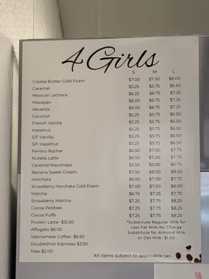 Menu photo 1 4 Girls Coffee Santa Ana, CA Menu photo 1 4 Girls Coffee Santa Ana, CA