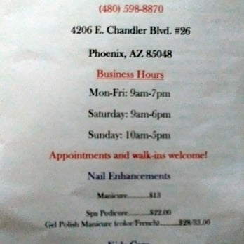 Angel Nails - Service Brochure front - Nail Salons Near Me - Phoenix, Arizona