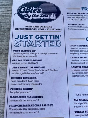 Menu photo 4 Obie's By The Sea Rehoboth Beach, DE