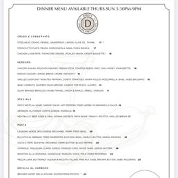 dinner menu