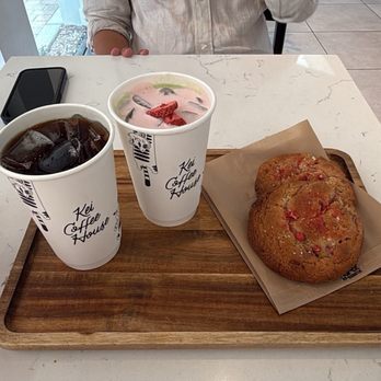 Kei Coffee House - Americano, Strawberries & Cream Matcha Latte, and Strawberries and Cream Cookie - Coffee & Tea Near Me - Westminster, California