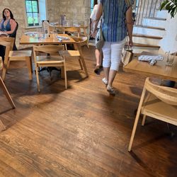 More empty tables, empty when we arrived, empty when we left, we are heading out the door.