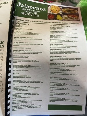 Menu photo 5 Jalapenos Mexican Restaurant Durant, OK