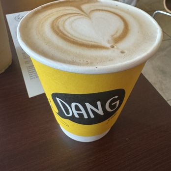 Banana Dang Coffee - Vista, CA - Cute hot banana latte with almond milk - Coffee & Tea Near Me - Vista, California