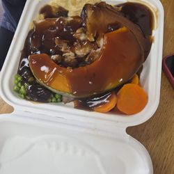 Chicken Hutt - Roast pork with mixed veg and a very delicious potato bake  and crackling