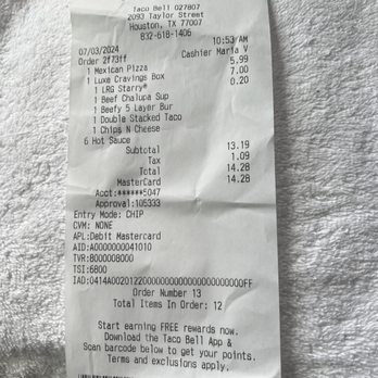 Taco Bell - Receipt - Fast Food Near Me - Houston, Texas Taco Bell - Receipt - Fast Food Near Me - Houston, Texas