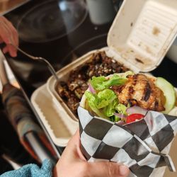 Foghorn Taproom - Mediterranean Wrap, Brussel sprouts