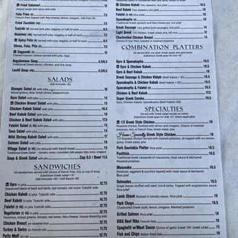 Olympic Cafe - menu 1/2 - Mediterranean Near Me - San Diego, California