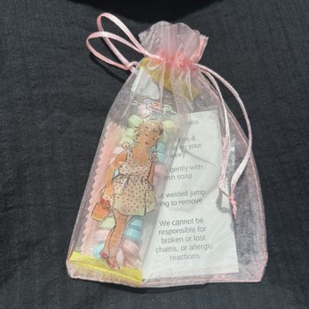 GoldiLocks Permanent Jewelry - Goodie bag with care instructions, candy bracelet and jewelry cleaning cloth. - Jewelry Near Me - McKinney, Texas GoldiLocks Permanent Jewelry - Goodie bag with care instructions, candy bracelet and jewelry cleaning cloth. - Jewelry Near Me - McKinney, Texas