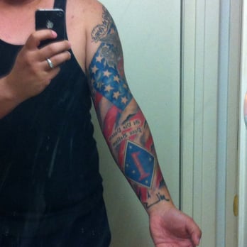 Torch Tattoo - Full sleeve US flag finished by Kyle Crowell....have gotten so many compliments with his work! - Tattoo Near Me - Anaheim, California