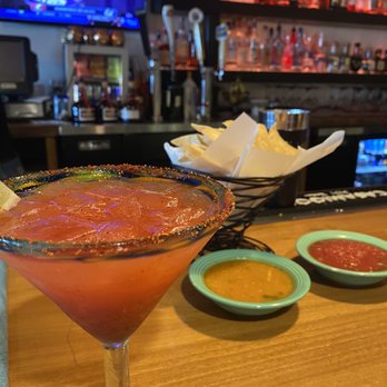 Maggie's Blue Rose - Strawberry margarita with chips and salsa - Mexican Near Me - Avalon, California Maggie's Blue Rose - Strawberry margarita with chips and salsa - Mexican Near Me - Avalon, California