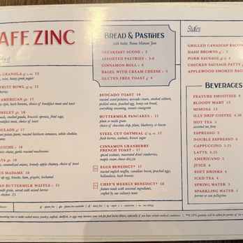 Cafe Zinc - Menu - January 2026 - French Near Me - Midland, Michigan