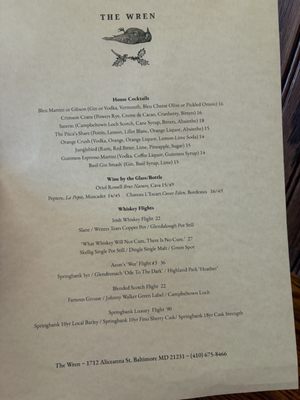 Menu photo 2 The Wren Baltimore, MD Menu photo 2 The Wren Baltimore, MD