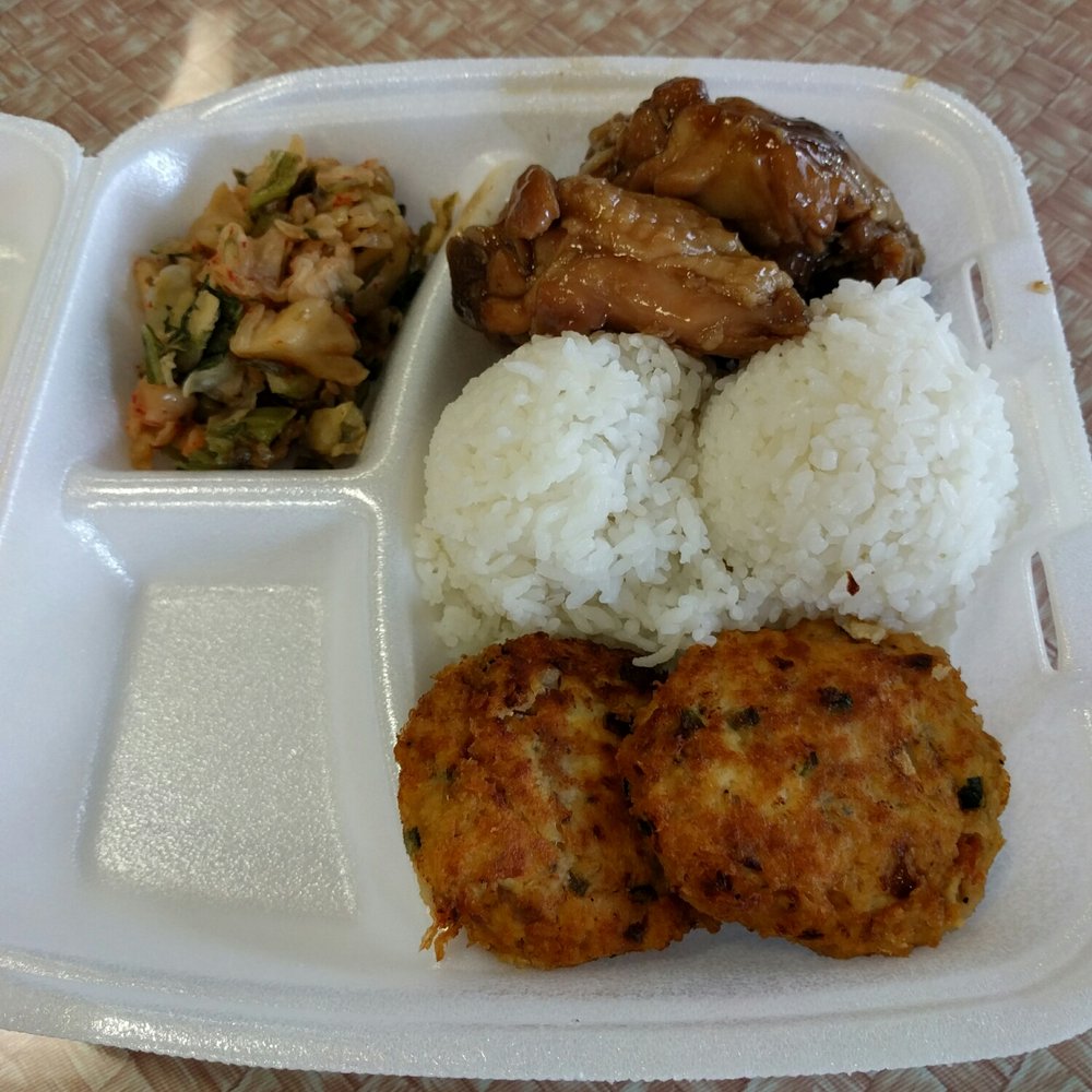 Tatsuo's - Two choice - fish tofu patties and shoyu chicken - Breakfast & Brunch Near Me - Honolulu, Hawaii Tatsuo's - Two choice - fish tofu patties and shoyu chicken - Breakfast & Brunch Near Me - Honolulu, Hawaii