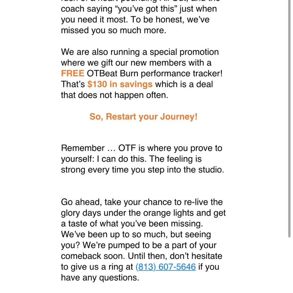Orangetheory Fitness - Email to me from the local Orangetheory stating a free OTBeat but no date restrictions. - Boot Camps Near Me - Riverview, Florida Orangetheory Fitness - Email to me from the local Orangetheory stating a free OTBeat but no date restrictions. - Boot Camps Near Me - Riverview, Florida