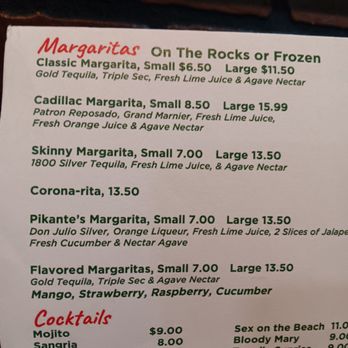 Pikantes - Margarita menu and some cocktails - Mexican Near Me - Franklin, North Carolina