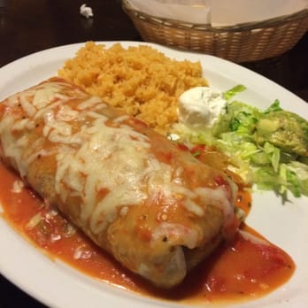 Elvira's Mexican Grill - Burrito Special- shredded chicken, refried beans, pico de gallo and jack cheese topped w/ ranchera sauce and jack cheese - Mexican Near Me - Upland, California