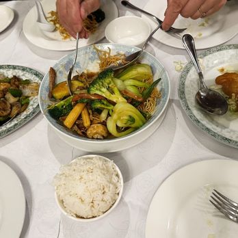 China Palace - black pepper beef, hong kong style noodle, honey walnut shrimp (pictured left to right) - Chinese Near Me - Walnut Creek, California
