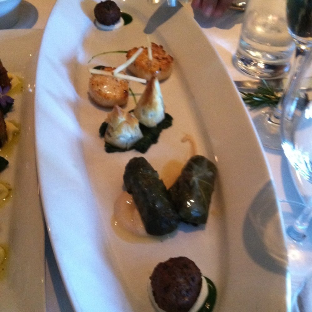 Dio Deka - Pikilia - Crispy phyllo pastries, pan-seared diver scallops, braised beef shortrib dolmathes and lamb meatballs - Greek Near Me - Los Gatos, California Dio Deka - Pikilia - Crispy phyllo pastries, pan-seared diver scallops, braised beef shortrib dolmathes and lamb meatballs - Greek Near Me - Los Gatos, California