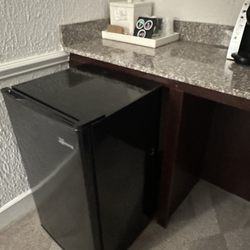 The Blu Hotel Blue Ash Cincinnati, Ascend Hotel Collection - Fridge just sitting out in middle of room because it doesn't fit under counter