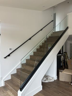 STAIR GLASS RAILING - RECENT INSTALL- CLIENTS WERE VERY HAPPY WITH THE RESULTS