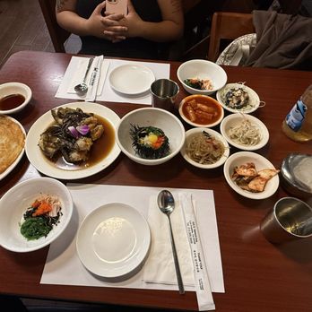 Crab House - raw marinated crab and uni rice combo and a potato pancake - Korean Near Me - Los Angeles, California