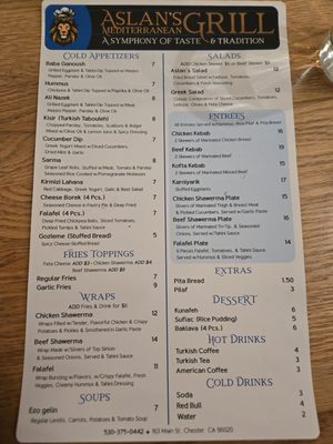 Menu photo 3 Aslan’s Mediterranean Grill Chester, CA