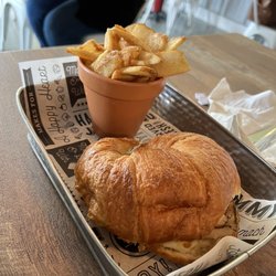 The River Nile Cafe - Turkey & Swiss croissant sandwich with fries