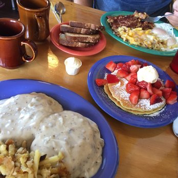 Stack'em High Pancakes & So Forth - Sausage gravy, short stack topped w strawberries, corn beef hash. And toast... - Pancakes Near Me - Kill Devil Hills, North Carolina Stack'em High Pancakes & So Forth - Sausage gravy, short stack topped w strawberries, corn beef hash. And toast... - Pancakes Near Me - Kill Devil Hills, North Carolina