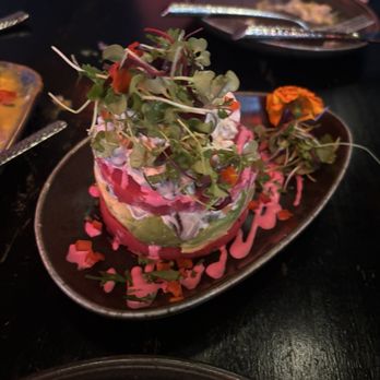 Lucuma Kitchen and Bar - Causa criolla (veggie version) - Peruvian Near Me - Oakland, California Lucuma Kitchen and Bar - Causa criolla (veggie version) - Peruvian Near Me - Oakland, California