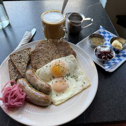 Fantastic. Two egg breakfast w sausage and ragmuffin and rye toast. Lots of interesting unique flavors. Fantastic. Two egg breakfast w sausage and ragmuffin and rye toast. Lots of interesting unique flavors.