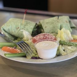 Phat Chad's Tavern - Shrimp & Bacon Wrap with side salad.